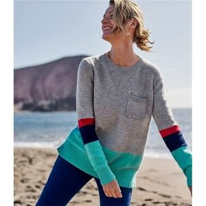 WoolOvers Colorblock Sweater Womens Medium Grey Turquoise Wool Pocket Tunic